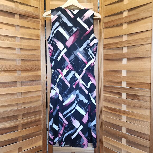 White House Black Market Sleeveless V-Neck Black Red Dress Women 6 Polyester - Picture 2 of 9